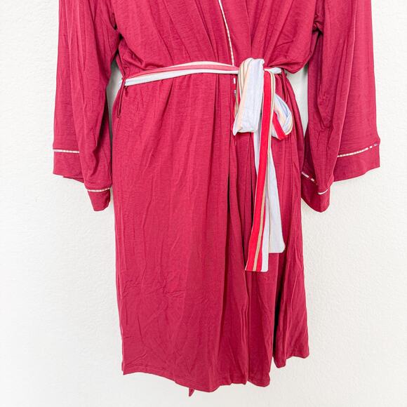 Hale Bob Womens Robe Size Large Red Bamboo Stretch Lounge Belted Kimono‎ Style - Picture 3 of 10